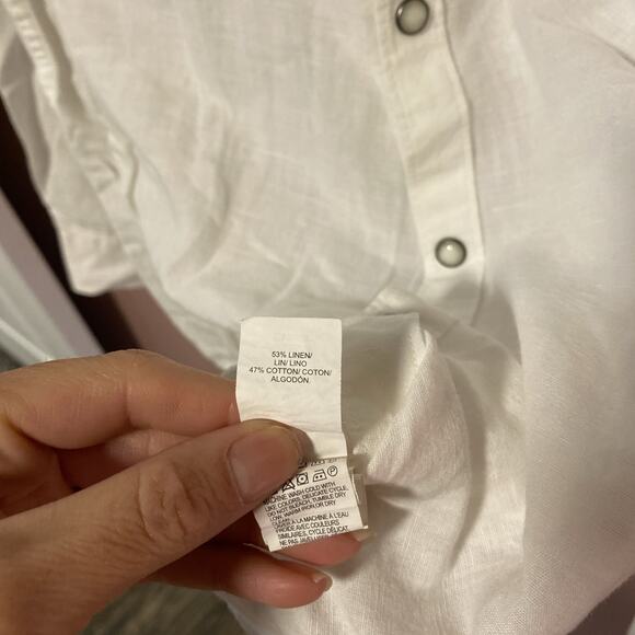 Lucky Brand White Linen Pearl Snap Shirt Men’s Medium Western Long Sleeve - Picture 8 of 9